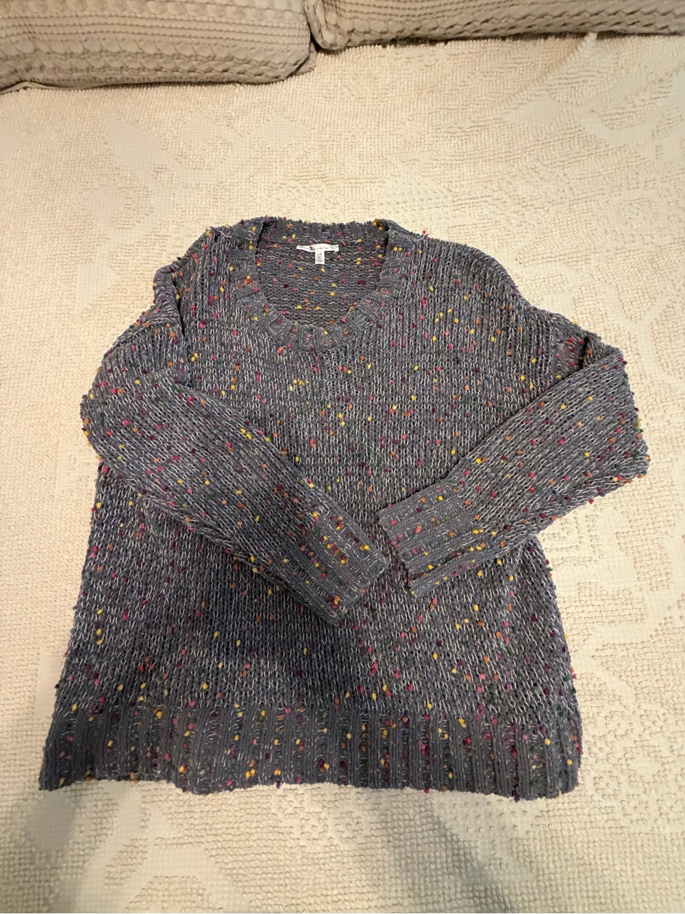 Knitted Sonoma Gray Speckled Crewneck Sweater with Multicolor Flecks